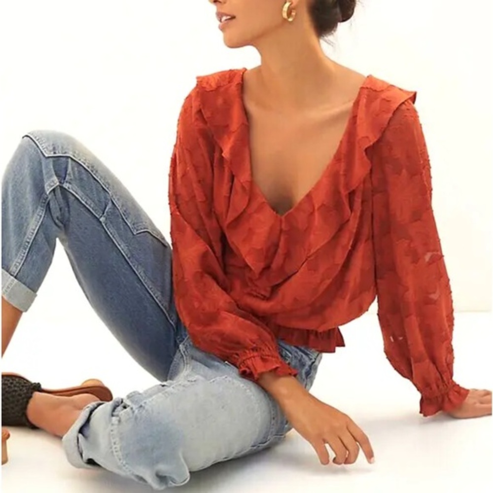 Anthropologie ruffle rust boho top